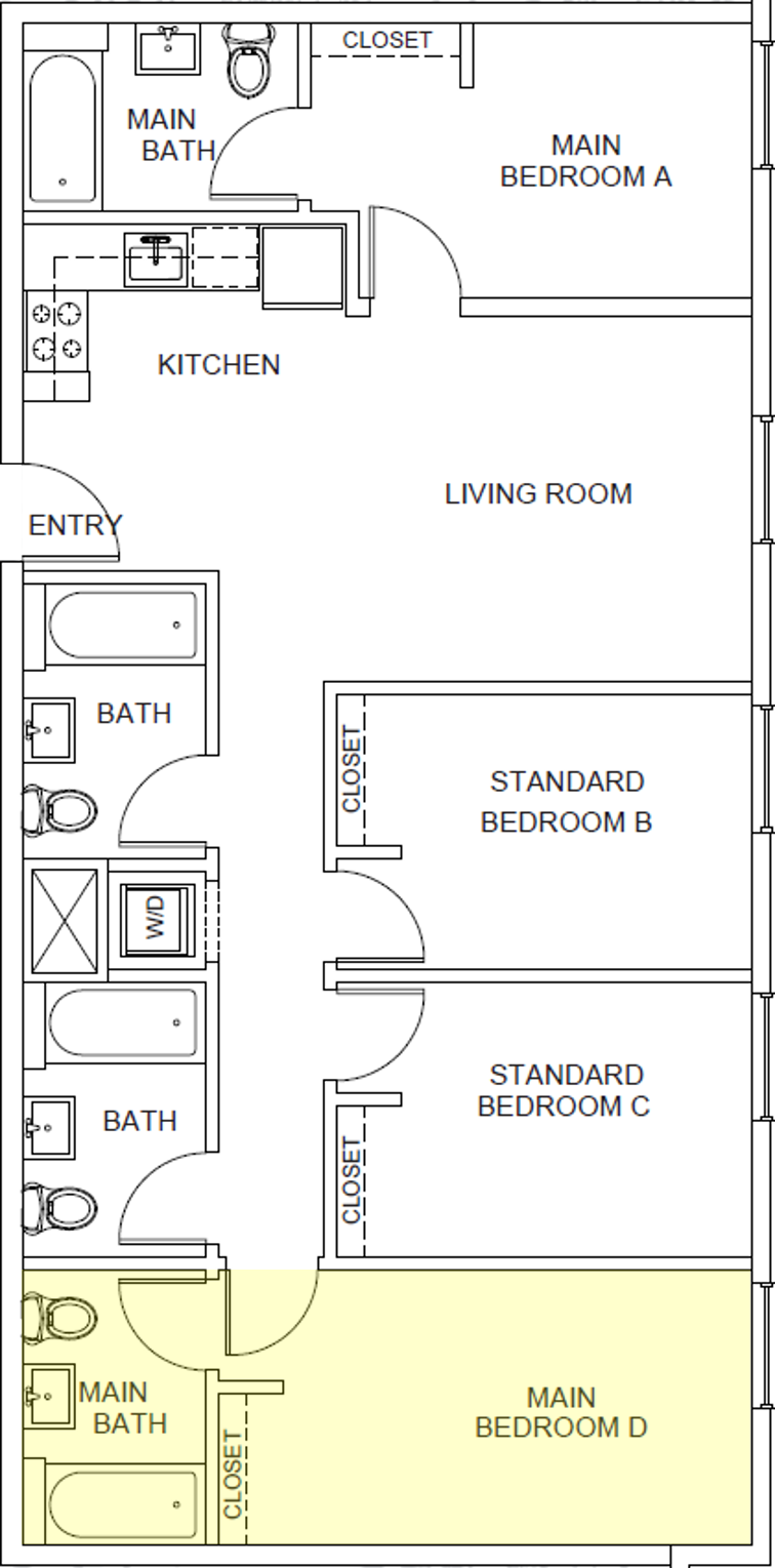 Floor plan for 4 beds, 4 baths, 260 sqft